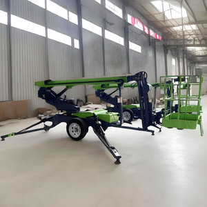 Mini plataforma de trabajo aéreo de rotación de 360 grados, elevador de pluma remolcable hidráulico plegable de dos ruedas para construcción - Product Image 1