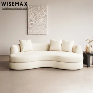 WISEMAX 가구 아파트 거실 가구 소파 화이트 테디 패브릭 악센트 소파 오토만 c 모양의 패브릭 소파 세트