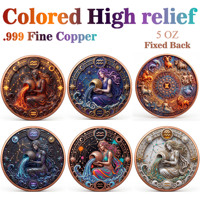 Pièce de monnaie en cuivre pur 999 de 5 oz, colorée, en relief, série 12 signes du zodiaque, 3D UV, édition créative pour collectionneurs