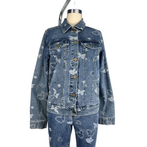 2024 Autumn New Denim Jacket <b>Top</b> Regular Design With Floral Embroideries and butterfly Pattern Printed Casual <b>Coat</b> for Women - Product Image 5
