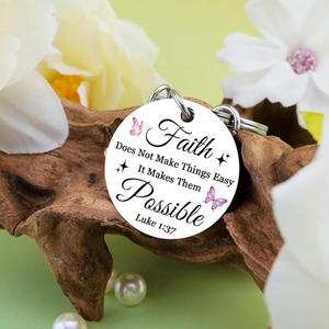 Llavero de Acero Inoxidable con Diseño Religioso Inspirador, Regalo de Cumpleaños para Mejor Amigo, Llavero con Mariposa Rosa - Product Image 2