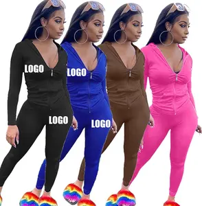 Hot Sale Hoodies Jogger 2 Stück Custom Logo Enge Club Outfits für Frauen Sexy Casual Trainings anzüge Oem Stretch Fitness Damen Sets