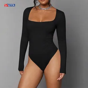One Piece Bodysuit for Women Long Sleeve Full Ribbed Bodysuit Jumpsuit High  Waist Solid Color Zip Up Yoga Romper Clubwear