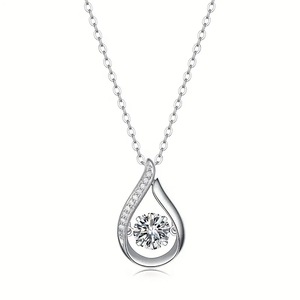 Collana con Pendente di Diamanti, Placcata in Oro Bianco, Argento con Diamante Naturale Taglio Brillante Rotondo, Gioiello Romantico da Donna per Uso Quotidiano - Product Image 1