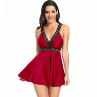 Ensemble de maillot de bain deux pièces tankini jupe grande taille 2025, uni, sexy, tendance, extensible, séchage rapide, col en V, soutien-gorge sans armatures