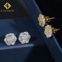 Nouvel arrivage de bijoux HipHop de luxe en argent à vis en plaqué or 18 carats 925 boucles d'oreilles en argent sterling VVS Moissanite avec diamant