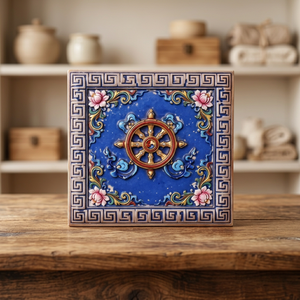 Vente en gros de roues de Dharma bouddhistes tibétaines décoratives, motif floral de lotus bleu, art mural bouddhiste pour la décoration de temples et de maisons, en vrac - Product Image 3