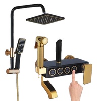 Ensemble de douche mural en aluminium noir huilé, mitigeur eau chaude et froide, avec 4 fonctions de jet (puissant, pluie, doux) et pommeau de douche