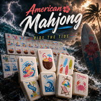 Jeu de Mahjong américain en acrylique massif, 166 tuiles, sur le thème du paradis de la plage et du surf, avec planche de surf et tortue, OEM sur mesure