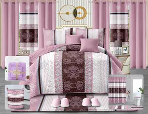 Nuevo Stock para juegos de cama de 24 piezas con cortinas a juego juegos de edredón tamaño king ropa de cama de lujo con cortinas