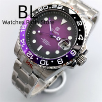 BLIGER 40mm NH35 Jam Tangan Mewah Baja Tahan Karat untuk Pria Dial Hitam Ungu Bercahaya Bezel Hitam Ungu Kaca Safir 10 Bar