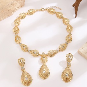 Parure de bijoux de mariée traditionnelle de luxe en plaqué or turquoise, motif goutte d'eau, pour femmes algériennes - Product Image 3