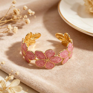Wholesale 316L Stainless Steel 14k 18k Gold Plated Fashion <b>Bracelets</b> & <b>Bangles</b> Enamel Flower <b>Bracelet</b> for Women - Product Image 3