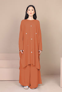 SIPO-Conjunto de dos piezas de ropa para mujer, vestido modesto de manga larga azul, ropa musulmana, 2 uds. - Product Image 5