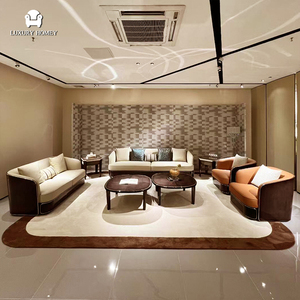Ensemble de canapés de luxe en cuir véritable à dossier haut avec <span class=keywords><strong>design</strong></span> carré et structure en bois massif pour salon de villa - Product Image 1