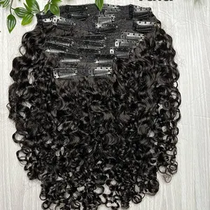 Wholesale Unprocessed 100% Human Natural kinky straight clip in hair extensions vietnamese raw hair clip in