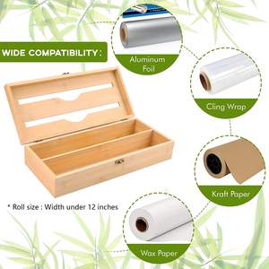 Organizador de envoltura de plástico de bambú natural ecológico Dispensador de envoltura de plástico Premium con cortador deslizante - Product Image 6