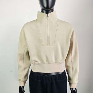 Produttori di Abbigliamento Femminile, Felpe Crop Top con Zip a un Quarto in 100% Cotone, Felpe <span class=keywords><strong>Senza</strong></span> <span class=keywords><strong>Cappuccio</strong></span> all'Ingrosso - Product Image 1