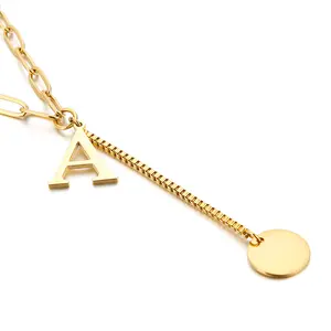 Fashionable 26-letter necklace stainless steel gold plating box pendant women's necklace