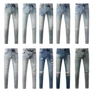 KVSBI Yüksek Kaliteli Slim Fit Denim Pantolon Pamuklu Düz Kesim Eskitme Görünümlü Sokak Giyim Yırtık Vintage Erkek Marka Tasarımcı KS Kot Pantolon - Product Image 1