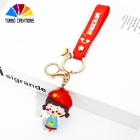 Porte-clés en caoutchouc durable et écologique personnalisé avec sangle, design de dessin animé en silicone 3D, bandes en PVC, étiquette en alliage de zinc, logo