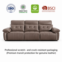Canapé Chesterfield en cuir véritable, trois places, inclinable, pieds en bois, rembourrage en coton, design moderne, rangement, hôtel, villa, salon