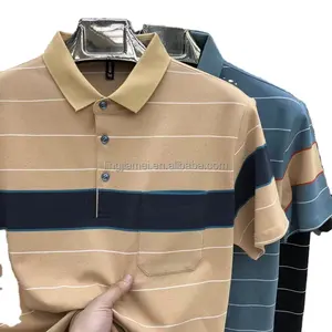 Summer middle-aged men's short sleeved T-shirt with lapel dad's summer loose and thin half sleeved striped polo shirt