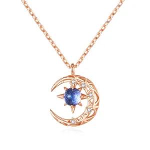 Collar con abalorio de luz de estrellas y Luna para mujer, cadena de diamantes de imitación delicados de clavícula y estrellas, joyería