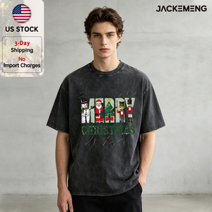 T-shirt Oversize Rétro Streetwear <span class=keywords><strong>Hip</strong></span> <span class=keywords><strong>Hop</strong></span> à Manches Courtes avec motifs « MERRY CHRISTMAS », <span class=keywords><strong>Casse</strong></span>-<span class=keywords><strong>noisette</strong></span>, Père Noël et Bonhomme de neige, Vente en gros depuis entrepôt local aux États-Unis - Product Image 1