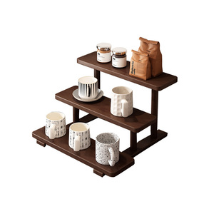 Walnut wood <b>desktop</b> storage <b>shelf</b>, household tiered <b>shelf</b> for coffee and tea cup display. - Product Image 2