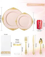 Ensemble de vaisselle en plastique rose moderne sans BPA pour 50 invités - 100 assiettes jetables, 150 couverts, 50 gobelets, 50 serviettes
