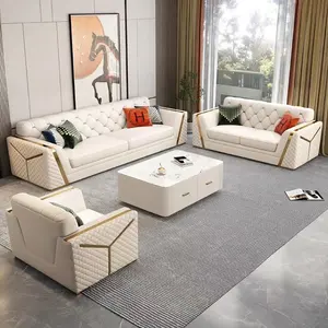 Итальянский дизайн из нержавеющей стали, современный легкий роскошный кожаный диван chesterfield, комплект диванов для гостиной, мебель для отеля, виллы, дома