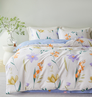 Parure de lit Alenhome 4 pièces 100 % coton à rayures géométriques, housse de couette, drap plat et taies d'oreiller toutes saisons, 200 fils/cm², respirante