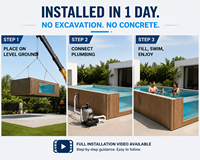 Piscine hors sol de 4 m avec escalier, finition composite imitation bois pour spa de loisirs extérieur