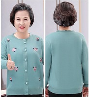 Veste brodée pour femmes d'âge mûr, pull d'automne pour grand-mère, cardigan rembourré et épaissi, veste pour personnes âgées, pull pour maman