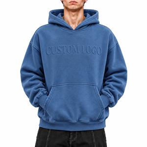 Sweat à capuche personnalisé avec logo, bleu <span class=keywords><strong>ardoise</strong></span>, texte en relief sur la poitrine, pull épais, poignets côtelés, streetwear, vêtements en gros - Product Image 1