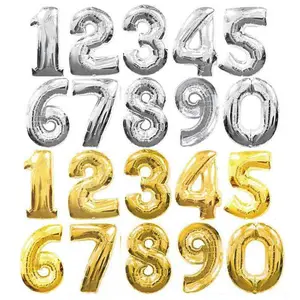 Grosir 32inch silver dekorasi-Perlengkapan Dekorasi Pesta Selamat Ulang Tahun Pernikahan, Balon Foil Nomor Perak 32 Inci