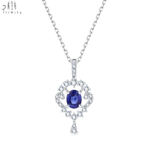 New Classic Gemstone Jewelry 18K White Gold Real Natural Diamond Blue Sapphire Engagement Gift Pendant <b>Necklace</b> for Women - Product Image 1