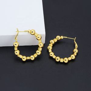 Boucles d'oreilles créoles JXX en plaqué or 24 carats pour femme, bijoux perlés, créoles plaquées or, vente en gros - Product Image 2