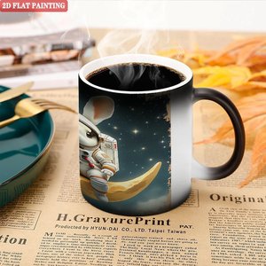Blank Mug 11oz Frosted Black <b>Ceramic</b> Heat Activated <b>Cup</b> With Astronaut Bunny Design 2D Flat Painting - Product Image 5
