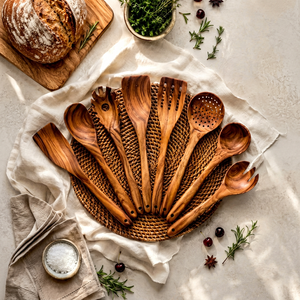 Couverts de table en bois, cuillère, fourchette, ustensiles de cuisine, vaisselle, couverts de service, accessoires de salle à manger pour restaurant, café, maison, compatibles lave-vaisselle - Product Image 1