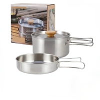 Ensemble de cuisine de camping pliable portable en acier inoxydable 304, casserole et faitout avec surface antiadhésive, capacité 3-4L