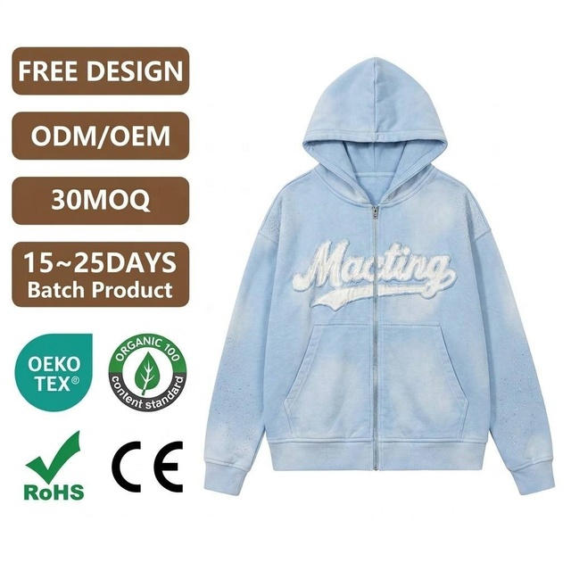 Custom Winter Sun Faded Zipper-Up Oversized Hoodie 500 Gsm Heavy Weight Cotton Men Streetwear Hip Hop Factory Bulk Wholesale