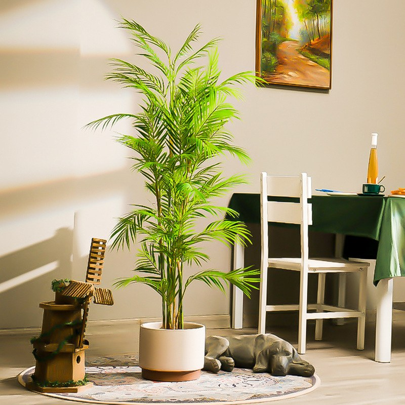 5 ft Artificial Palm Tree Round Base for Entryway UV Resistant Tropical ...