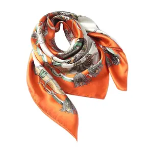 Luxury Custom Design Women Orange Horse Pattern India Silk Scarf Printing