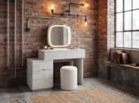 Table de maquillage moderne et tendance en bois massif avec miroir et tiroir de rangement éclairé pour chambre à coucher, appartement, maison