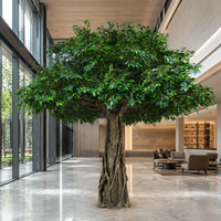 Grand arbre artificiel Banyan avec racines aériennes, feuillage luxuriant et réaliste, personnalisable pour la décoration intérieure des centres commerciaux, hôtels et restaurants