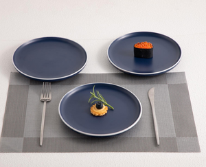7.5 Inch Matte Blue Rimmed Ceramic <b>Side</b> <b>Plate</b> In Stock Factory Discount Wholesale Custom Logo For Restaurant Hotel - Product Image 2