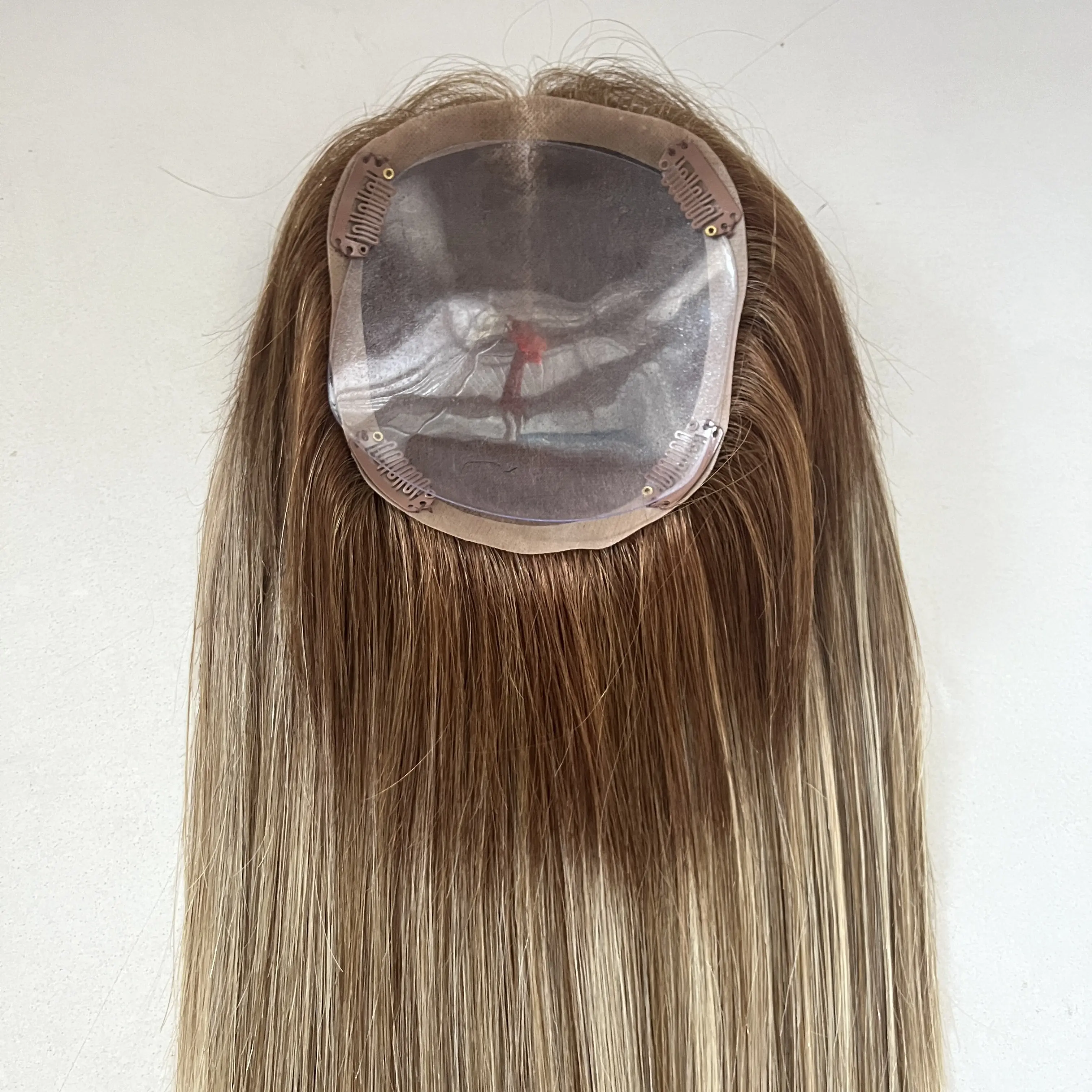 High Quality Virgin Human Hair 5x6 16 Inch Balayage Color 140% Density Full Hand Made Pu Around Lace Base Mono Topper For Women