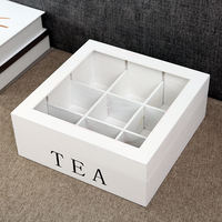 Boîte à Thé Multi-Usage en Bois à 9 Compartiments, Boîte de Rangement Carrée pour Sachets de Thé, Coffret Cadeau